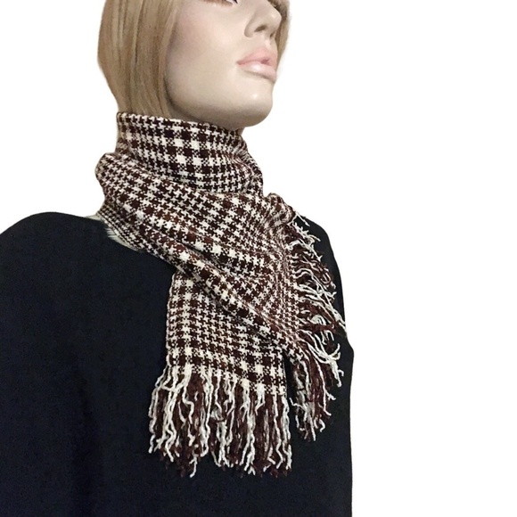 VINTAGE Mater Materiae Houndstooth Fringed Scarf Italy UNISEX - Picture 7 of 10